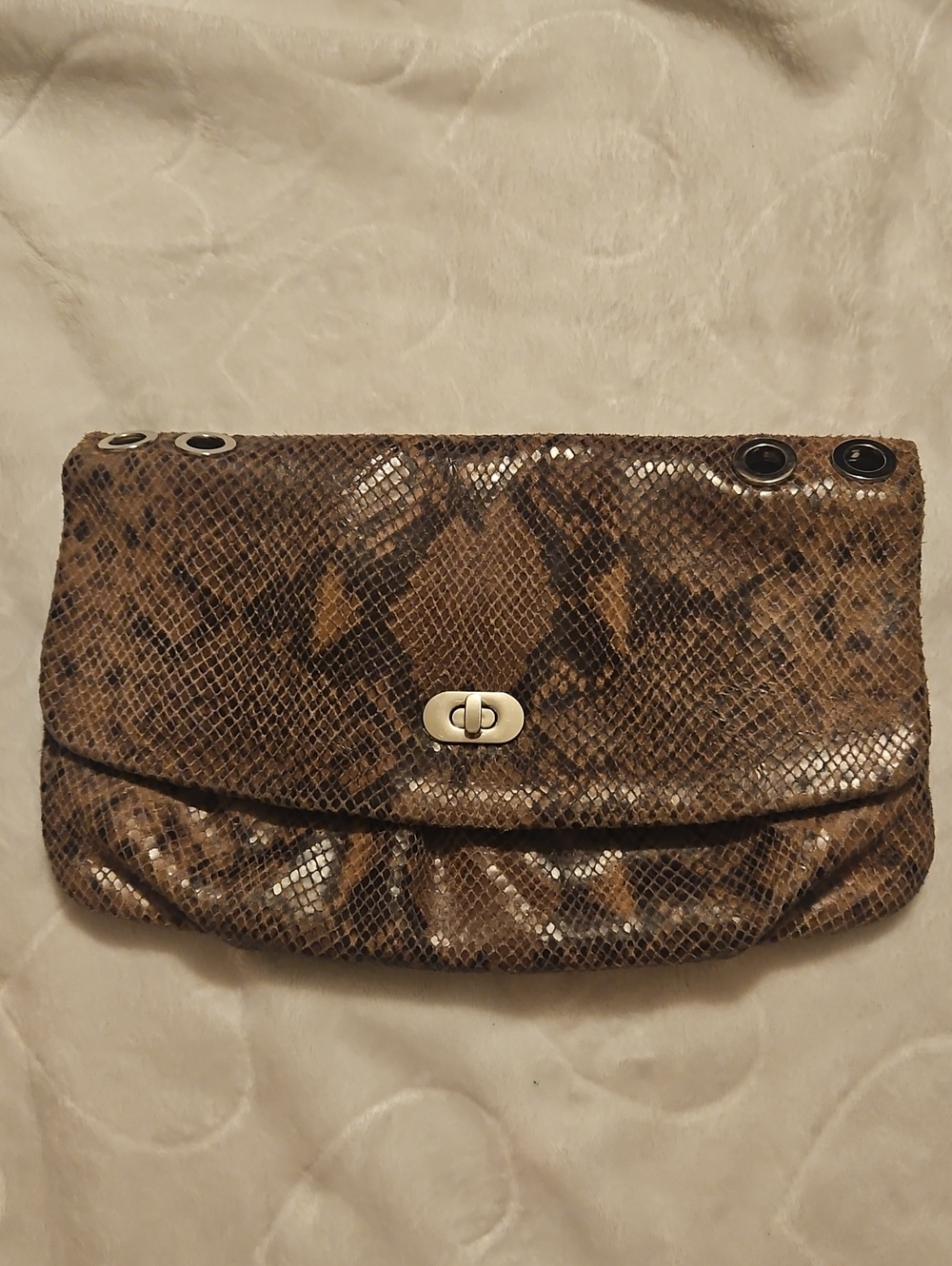 Elie Tahari Emory Snakeskin Print Cow Suede Clutch Handbag